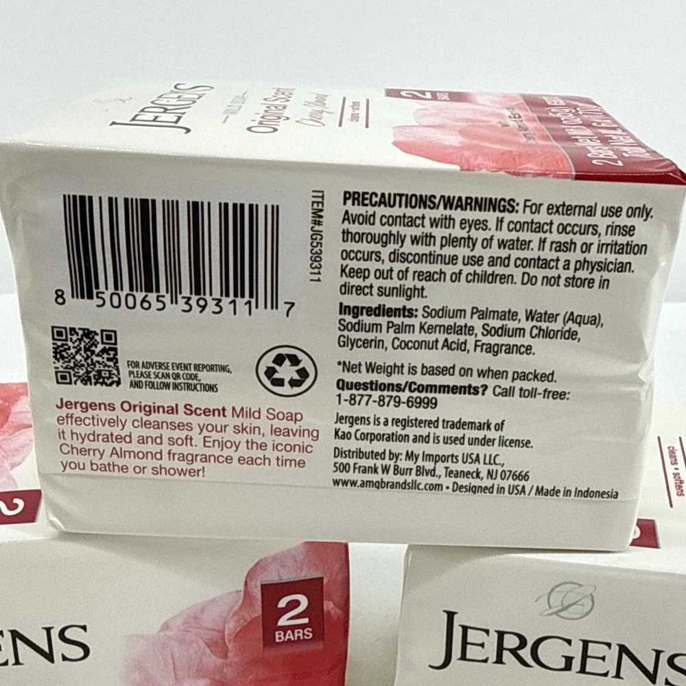 Jergens Mild Soap Original Scent Cherry Almond 3 Pack 6 Bars, 3 oz ea.